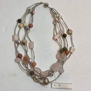 NWT Studio G Pink Green Pearl Stone Silver Bead Multi Strand Necklace
